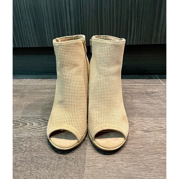 Open Toe Stacked Heel Suede Booties - Picture 1 of 4